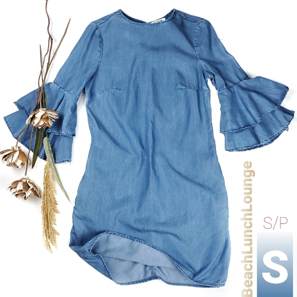 beachlunchlounge Dresses & Skirts - Beach Lunch Lounge 100% Lyocel Blue Ruffle Dress S